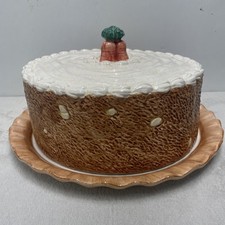 Vintage Cresco Inc Carrot Cake Keeper Ceramic Holder Plate Cover **VERY CRAZED**