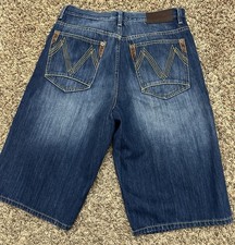 VTG Y2K Sean John Blue Baggy Jean Shorts Hip Hop Jorts Wide Leg Skate 34x15