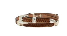 M&F Western Hat Band Men Leather Basketweave Rhinestone Natural 278648