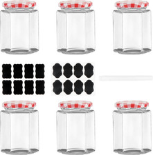 Glass Jam Jars with Lids, 280Ml / 9Oz Hexagonal Storage Glass Jars with Screw To