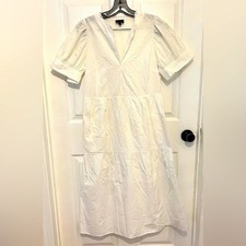 WHO WHAT WEAR Women’s White Short Sleeve Split Neck Tiered Cotton Dress Size S