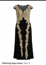 Stunning Flattering Bloomingdales Black and Gold Evening Dress size 12
