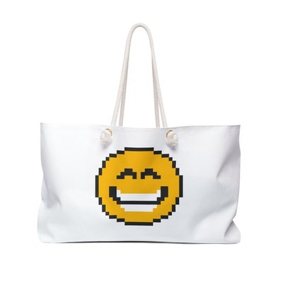 Weekender Bag Cute Retro 8-Bit Big Grin Smiley Guy Emoji Graphic Design