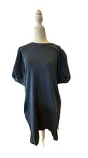 Chico's Women's T-Shirt Dress Medium Blue With Pockets And Puff Sleeves