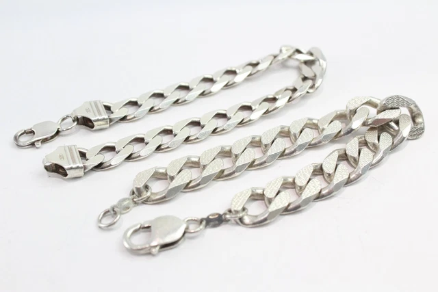 30 Sterling Silver Bracelets Curb Link Chunky Textured x 2 (78g)