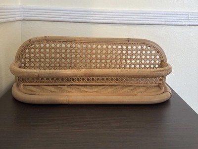 Vintage Rectangular Rattan Bamboo Decorative Wall Shelf 16x6x5 in