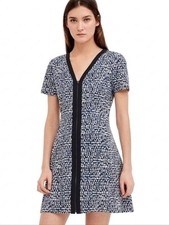 Tory Burch Vienna Dress Womens Size Small Blue Zippered Short Sleeve Fit & Flare