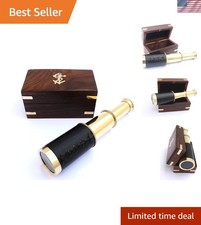 6-Inch Handcrafted Brass Telescope with Wooden Box Anchor - Nautical Elegance