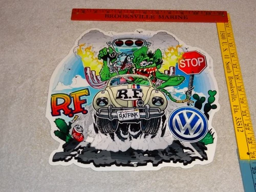 VINTAGE RATFINK VOLKSWAGEN BEETLE 12" PORCELAIN METAL RAT FINK GASOLINE OIL SIGN