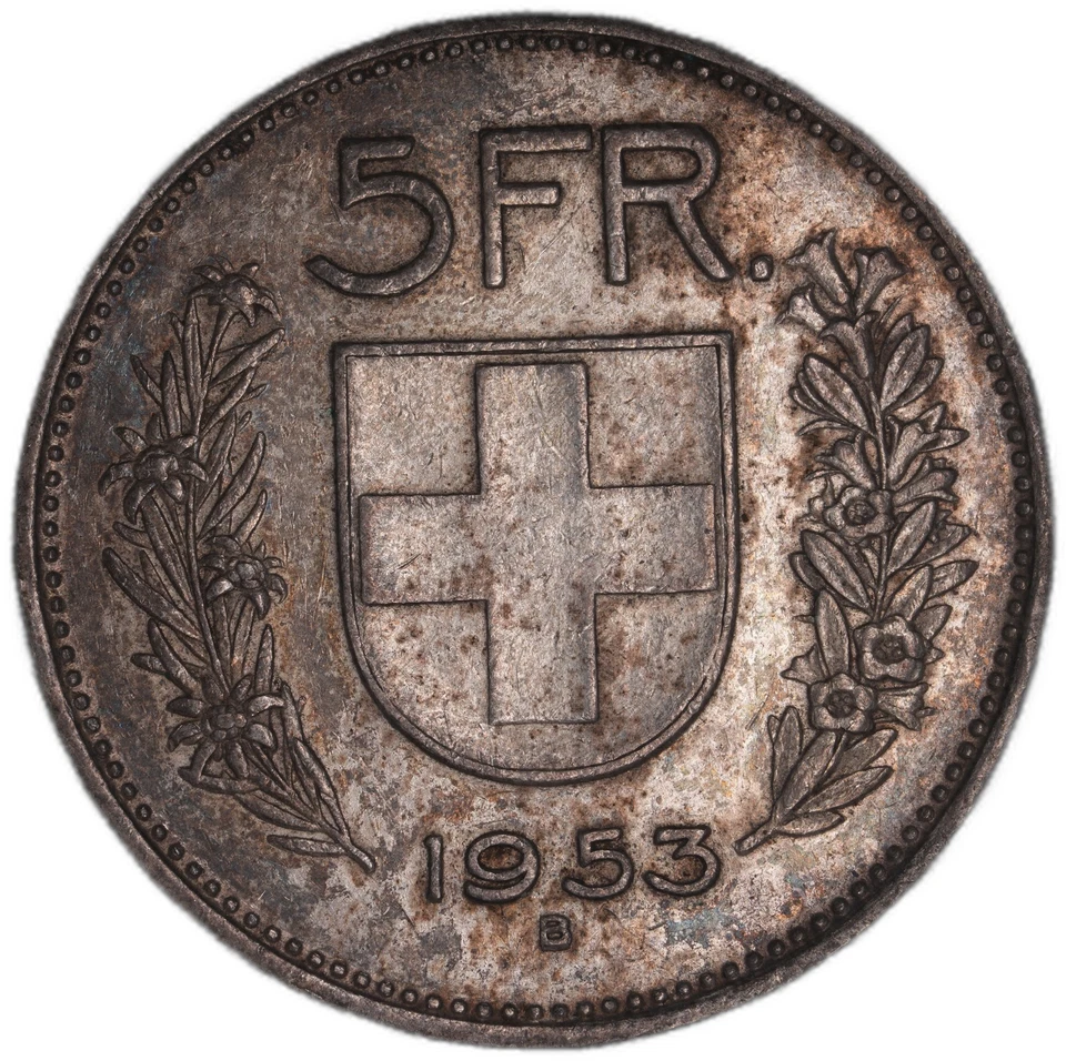 Switzerland - 5 Francs - 1953 - KM#40 - Silver .835 - Image 2 of 3