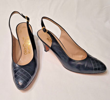 Salvatore Ferragamo Vintage Women's Black Leather Sling Back Heels Shoes Italy