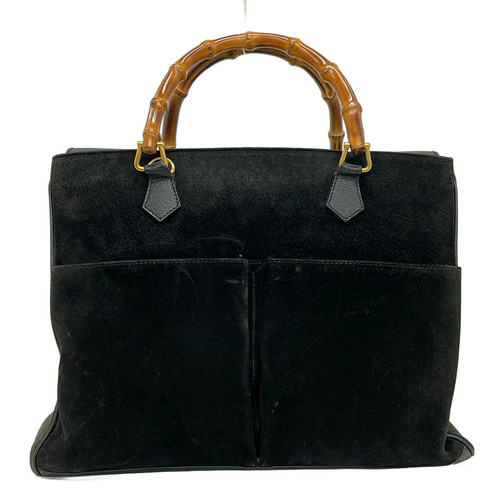 Used Gucci Bamboo Handbag Black Brown Leather