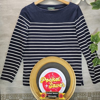 Lauren Ralph Lauren Women Small L/S Striped Boatneck Top Navy White Nautical EUC