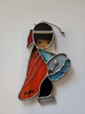 Ted De Grazia & Ken Toney stained glass Native American Drummer Boy Suncatcher