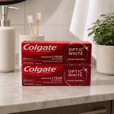 NEW Colgate Lot of 2 Optic White Stain Fighter Toothpaste Fresh Mint Gel 3.8oz