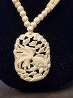 Vintage Carved Bone Necklace Koi Pendant Nice Detail 28" — photo 1