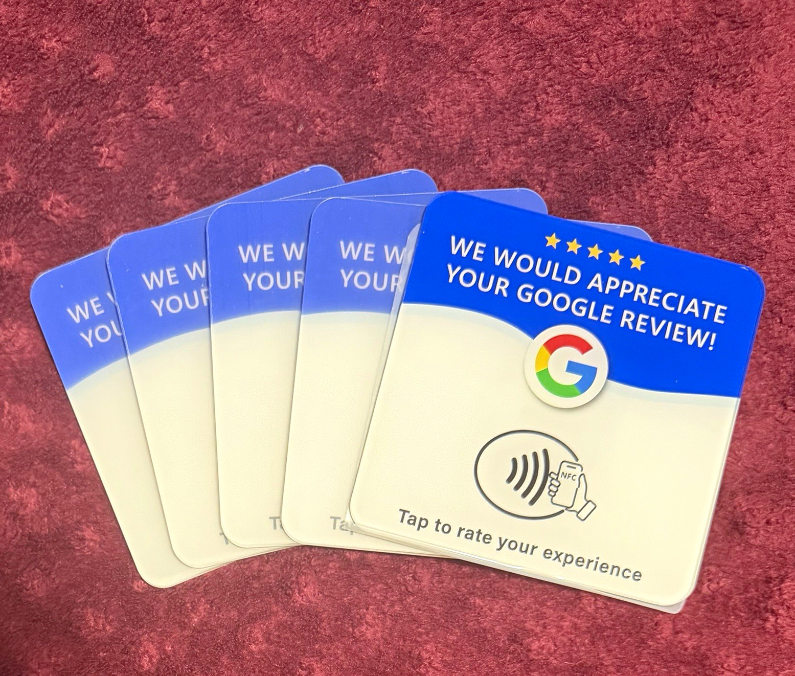 5 PACK Google Review NFC Tap Cards w/ 3M Adhesive – $25.00 PER 5-PACK