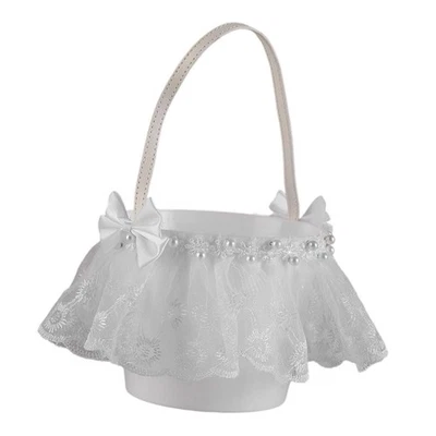 Panier de fleurs de mariage blanc pour filles, pour les célébrations Pâques, - Photo 1/4