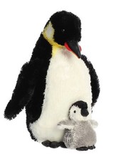 Soft Aurora Emperor Penguin with Baby 12" Black White Plush Stuffed Animal Toy
