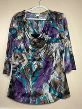 CDW Creative Design Works XL 3/4 Sleeves Lace Accent Purple Multi 