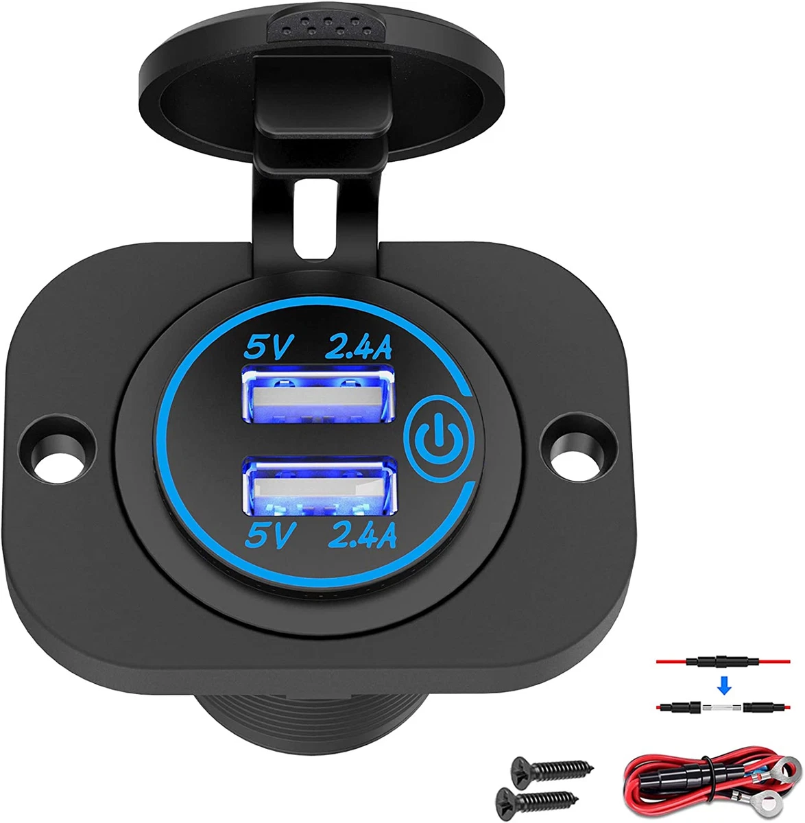 Dual USB Socket 12V Marine Outlet with Switch Golf Cart USB Port 12 Volt DC  Car