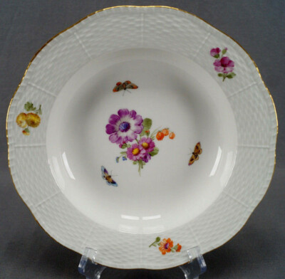 KPM Berlin Hand Painted Floral & Butterflies Rimmed Soup Bowl Deep Plate C1910 A