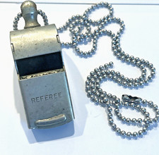 Vintage REFEREE WHISTLE; CORK BEAD WITH CHAIN; WORKS GREAT