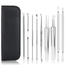 Pimple Popper Tool Kit, UUBAAR 9 PCS Blackhead Remover Tools with Tweezers, 16 