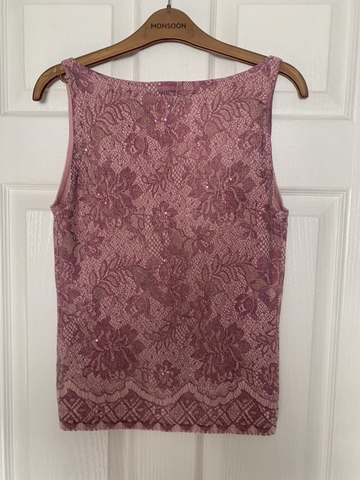 Debenhams Ladies Pink Cardigan & Vest Set Size 10/12 Used With Sequin