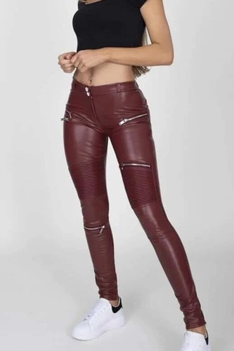 Faux Leather Biker Pants - Size 