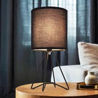 Beistellleuchte Tischlampe Nachttischleuchte Metall Schwarz E14 Textilschirm