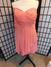 NEWWITH TAGS  DAVIDS BRIDAL Sz12 CORAL DRESS STRAPLESS Crinkle Chiffon