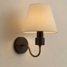Modern Chocolate Leather Effect 1 Arm Wall Light With Fabric Coolie Shade