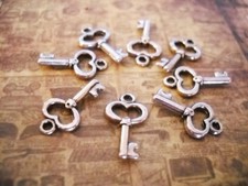 10 Silver Key Charms Antiqued Silver Steampunk Supplies Miniatures 22mm