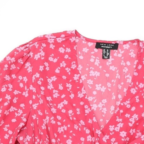 New Look Womens Pink Floral Polyester A-Line Size 12 V-Neck Pullover - Picture 5 of 10
