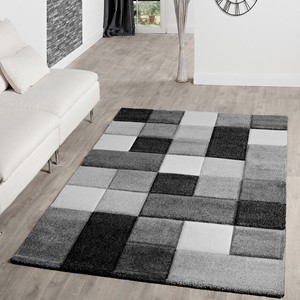 Tapis Salon Moderne Motif A Carreaux Avec Decoupe Des Contours Gris Noir Blanc Ebay