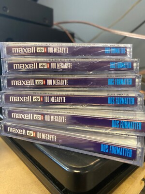 Maxell ~ 100 MB Disk ~ DOS IBM Formatted For Zip Drives ~ NEW SEALED (Lot of 6)