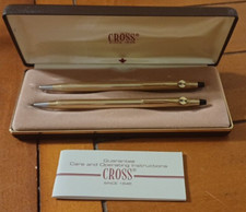 Vintage 80's Cross 10k Gold Filled W/Logo Advertising BallPoint Pen Pencil Set