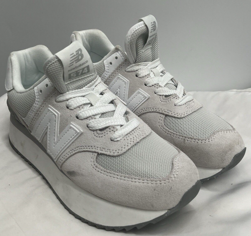 100% AUTH NEW BALANCE Women's 574+ White Gray Platform Sneaker Size 9B ~WL574ZSC