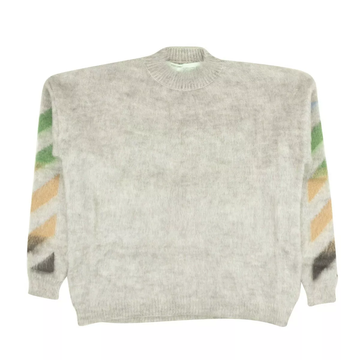 NWT OFF-WHITE C/O VIRGIL ABLOH Grey Diag Brushed Mohair Sweater Size S $1070