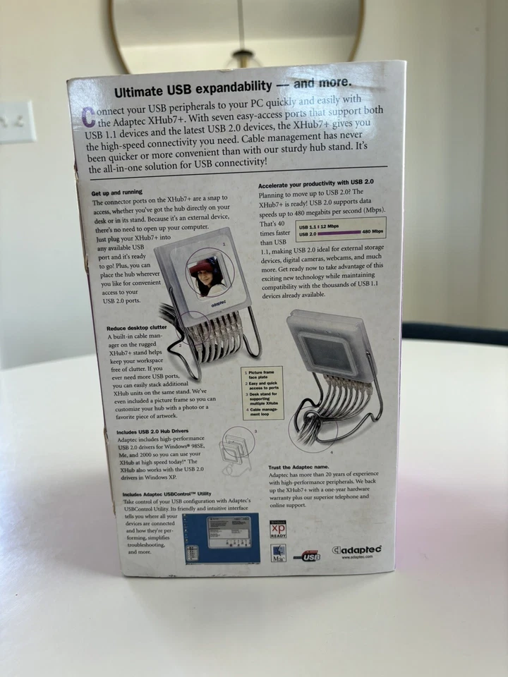 Adaptec XHub7 Picture Frame Powered USB 2.0 Hub 7 Port W/ Cable Management - Image 3 of 4