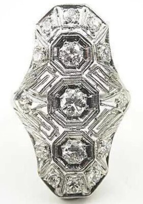 Pretty Art Deco Style With Stunning White CZ In 925 Sterling Silver Women's Ring