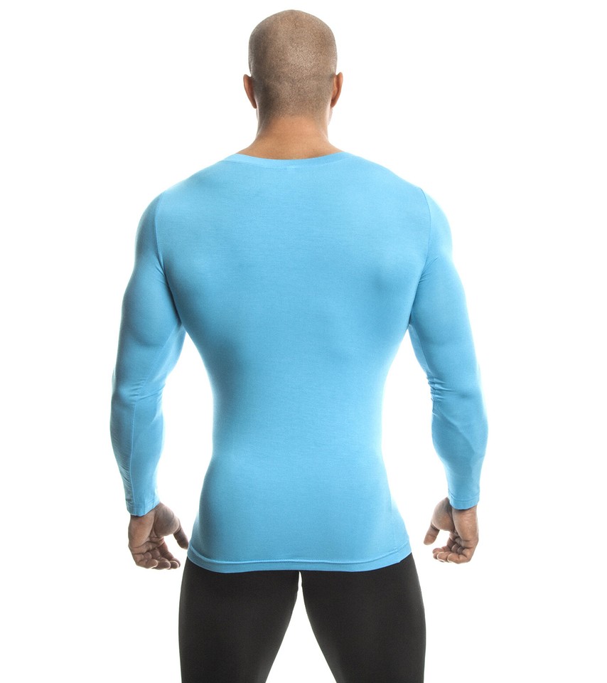 Mens Bodybuilding Turquoise DEMIG bamboo Athletic Long sleeve shirt ...