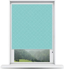 ArtToFrames Custom Window Shade - Blackout Peaks Modern Aqua Design Reversed Rol