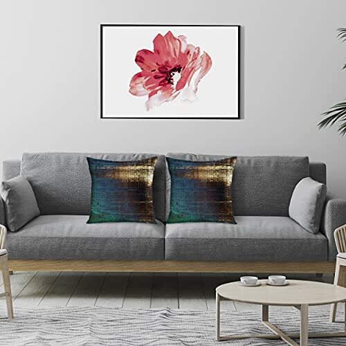  Set of 2 Throw Pillow Covers Vintage 18" x 18" (Pack of 2) Teal and Blue