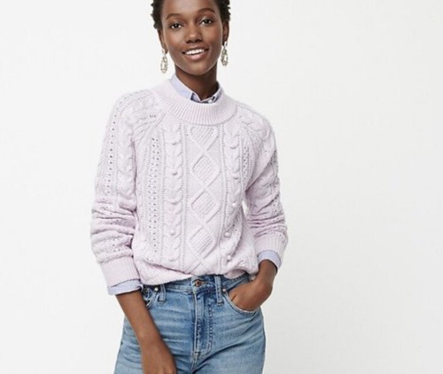 Purple Pom-pom cable-knit sweater AE995 