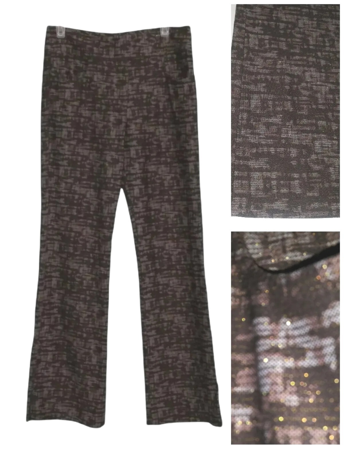 Nuevo con etiquetas Pantalón de Vestir Inglés Marrón Gris Dorado Hilo Gran Asceno Llamaradas Mujer EE. UU. Talla 8