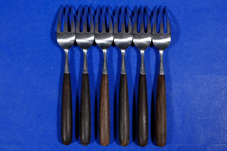 6 x Lauffer Palisander Norway Rosewood Stainless Dinner Forks 7 ¼” - Image 2 of 3