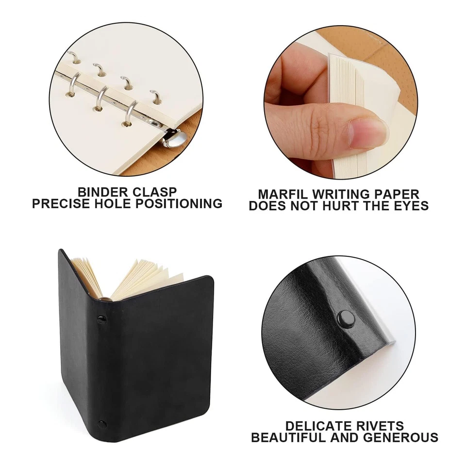 Petit Carnet Cahier de Poche A7 Mini Classeur 6 Anneaux Confortable à Tenir C... - Photo 3/4