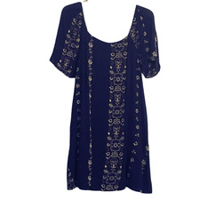 Altar'd State Navy Embroidered Mini Shift  Dress Square Neckline Size Medium